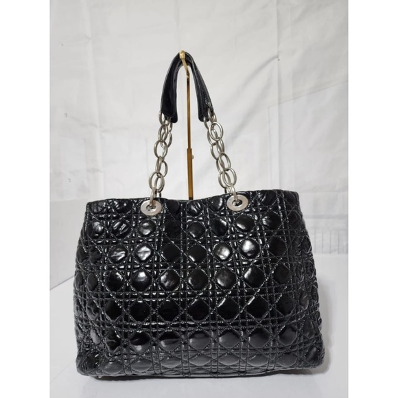 Authentic Christian Dior Cannage Soft Patent Leather Lady Dior Shopper Tote Bag - Picture 1 of 16